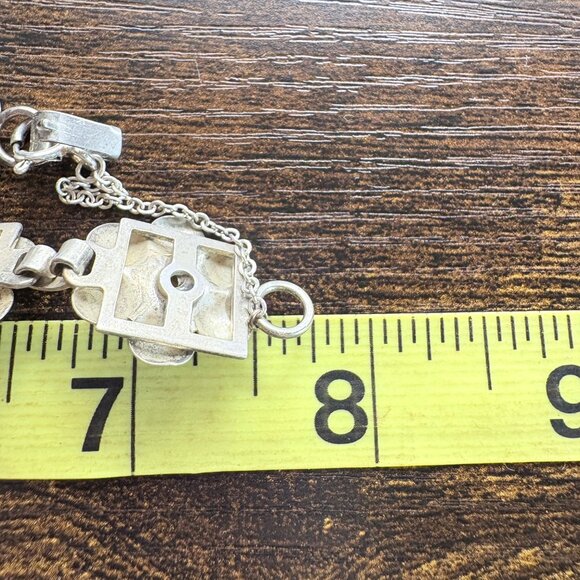 VTG Sterling Silver 925 Puffed Flower Design Link Bracelet Size 7.5" Length - Picture 9 of 11